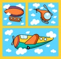 Illustrations with toy cartoon air Transport